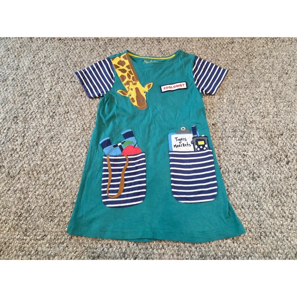 Mini Boden Zoologist Zoo Giraffe Back to School Appliqué Jersey Dress Girls 9-10